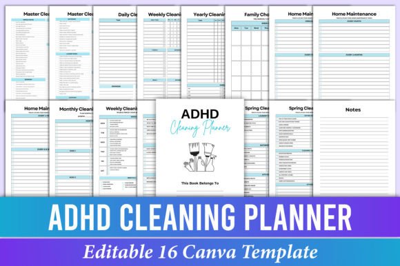 Download ADHD Cleaning Planner Canva Templates - Planner canva templates Collection