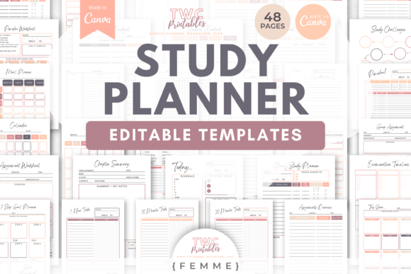 Download Study Planner Canva Templates | FEMME - Planner canva templates Collection