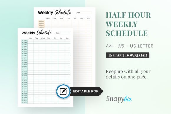 Download Editable Half-Hour Weekly Schedule - Premium Bundle