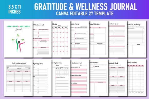 Download Gratitude &amp; Wellness Journal Canva KDP - Journal Collection
