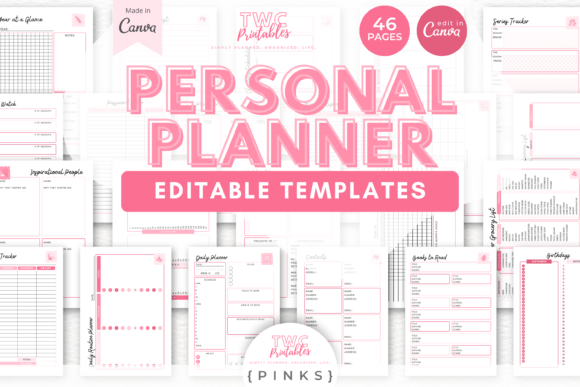 Download Personal Planner Canva Templates | PINKS - Planner canva templates Collection