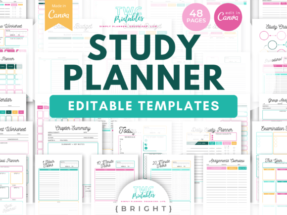 Download Study Planner Canva Templates | BRIGHT - Planner canva templates Collection