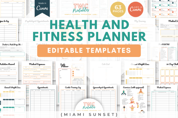 Download Health &amp; Fitness Planner Canva Templates - Planner canva templates Collection