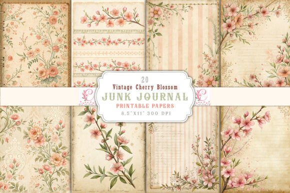 Download Vintage Cherry Blossom Junk Journal Page - Journal Collection