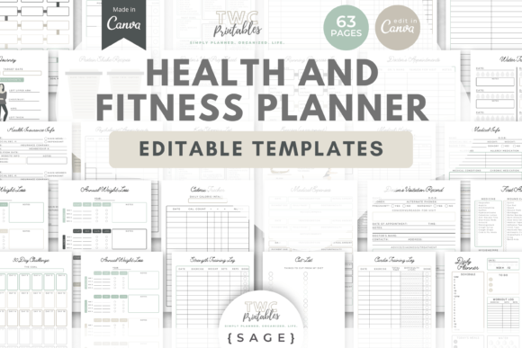 Download Health &amp; Fitness Planner Canva Templates - Planner canva templates Collection