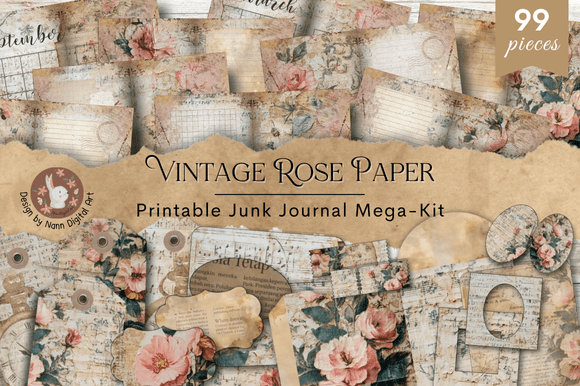 Download Vintage Rose Peach Junk Journal Mega Kit - Journal Collection