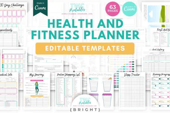 Download Health &amp; Fitness Planner Canva Templates - Planner canva templates Collection