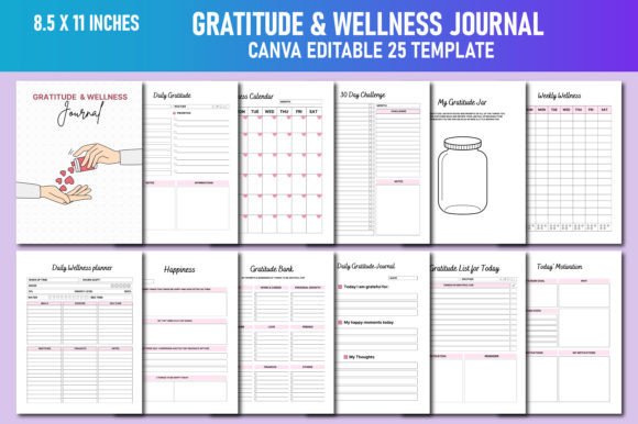 Download Gratitude &amp; Wellness Journal Canva KDP - Journal Collection