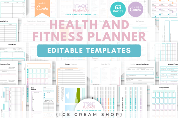 Download Health &amp; Fitness Planner Canva Templates - Planner canva templates Collection