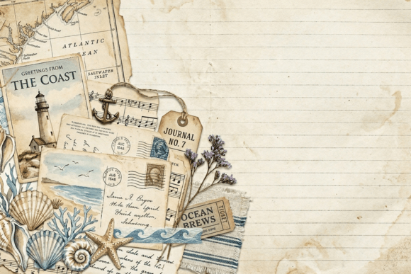 Download Vintage Blue Sewing Collage Journal Page - Journal Collection