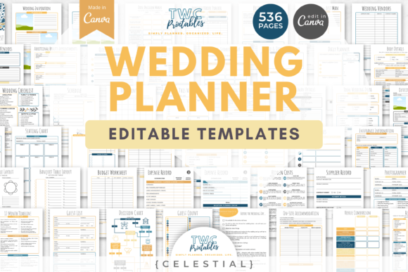 Download Wedding Planner Canva Templates | CELEST - Planner canva templates Collection